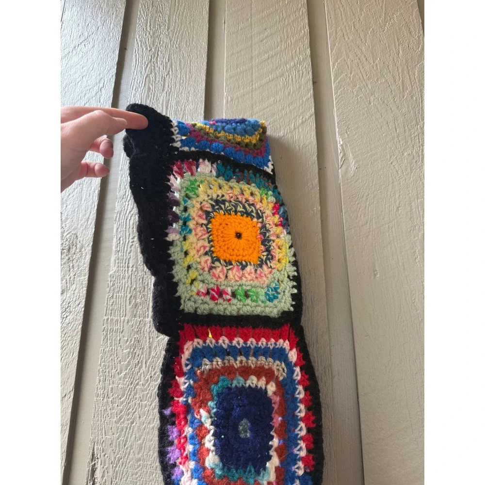 Vintage Handmade Crochet Hooded Scarf Granny Square Multi-Color Boho One Size